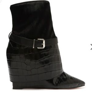Schutz “Jorian Crocodile Embossed Leather Bootie”